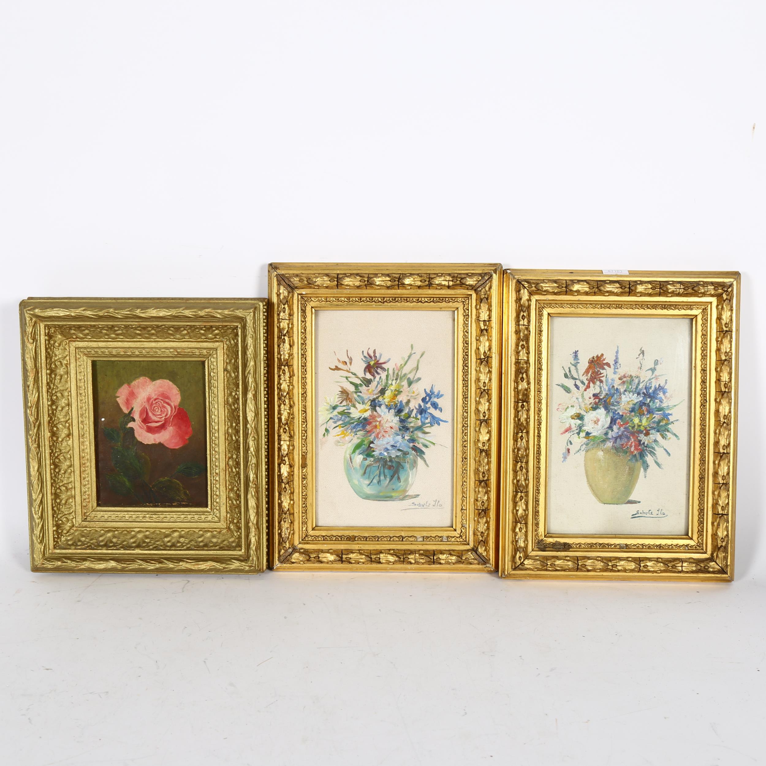 Schulz, a pair of gouaches, still life studies, vase of flowers, image 18cm x 12cm, 26cm x 20cm,