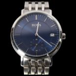 HUGO BOSS - an oversize unisex quartz wristwatch, with blue dial and date and second aperture,