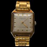 FAVRE-LEUBA GENEVE - a gold plated square dial Favre-Leuba twin power wristwatch with bracelet