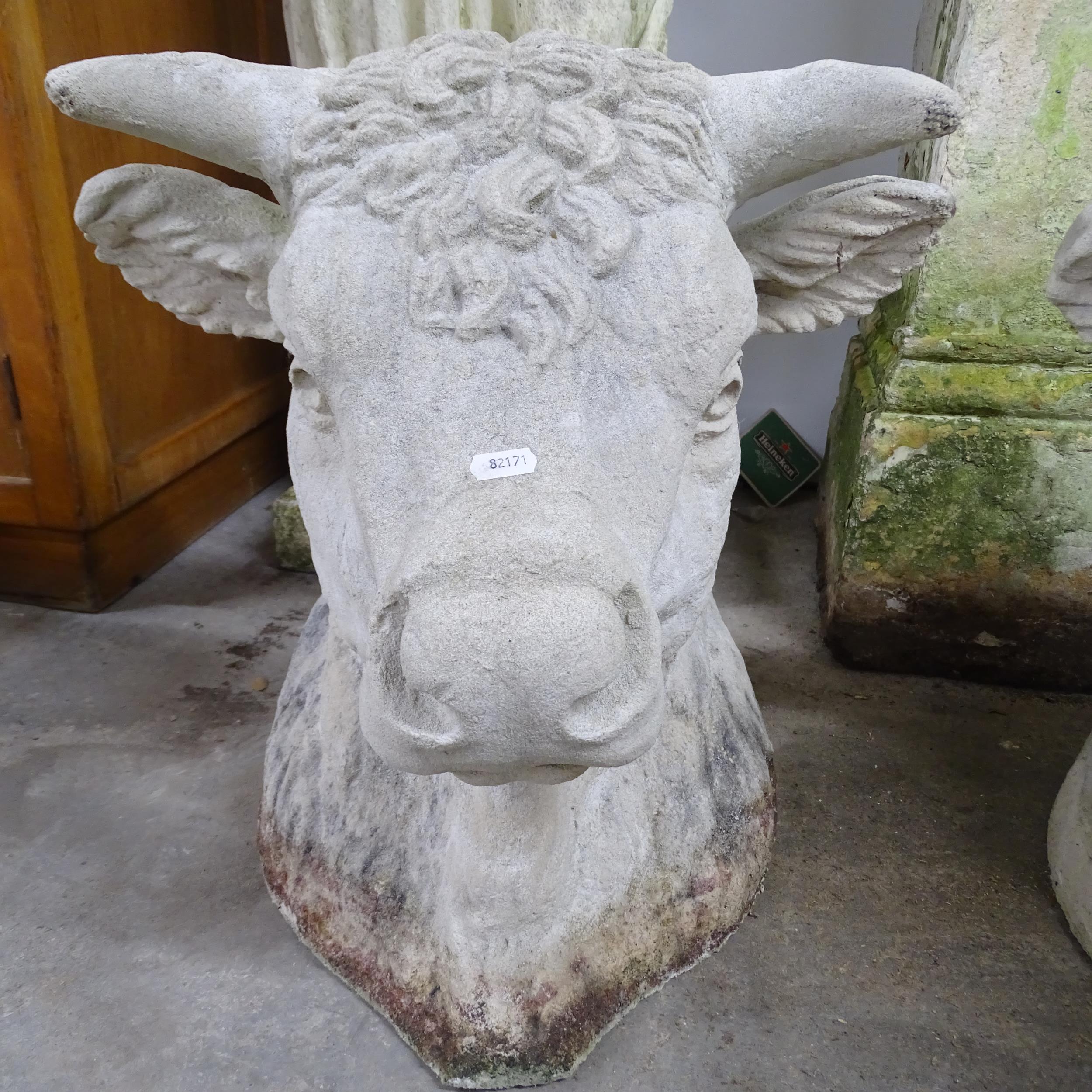 A pair of concrete bull head gatepost caps. 47x50x44cm. - Image 2 of 2