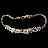 AAGAARD - a Danish sterling silver snake link charm bracelet, with 7 silver charms, length 19cm