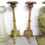 A pair of cast iron torchere stands, raised on griffin legs. Height 122cm.
