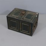 A cast iron strong box. With key. 54x33x36cm.