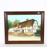 K Penny, oil on board, study of a 16th century cottage, 46cm x 56cm overall, framed