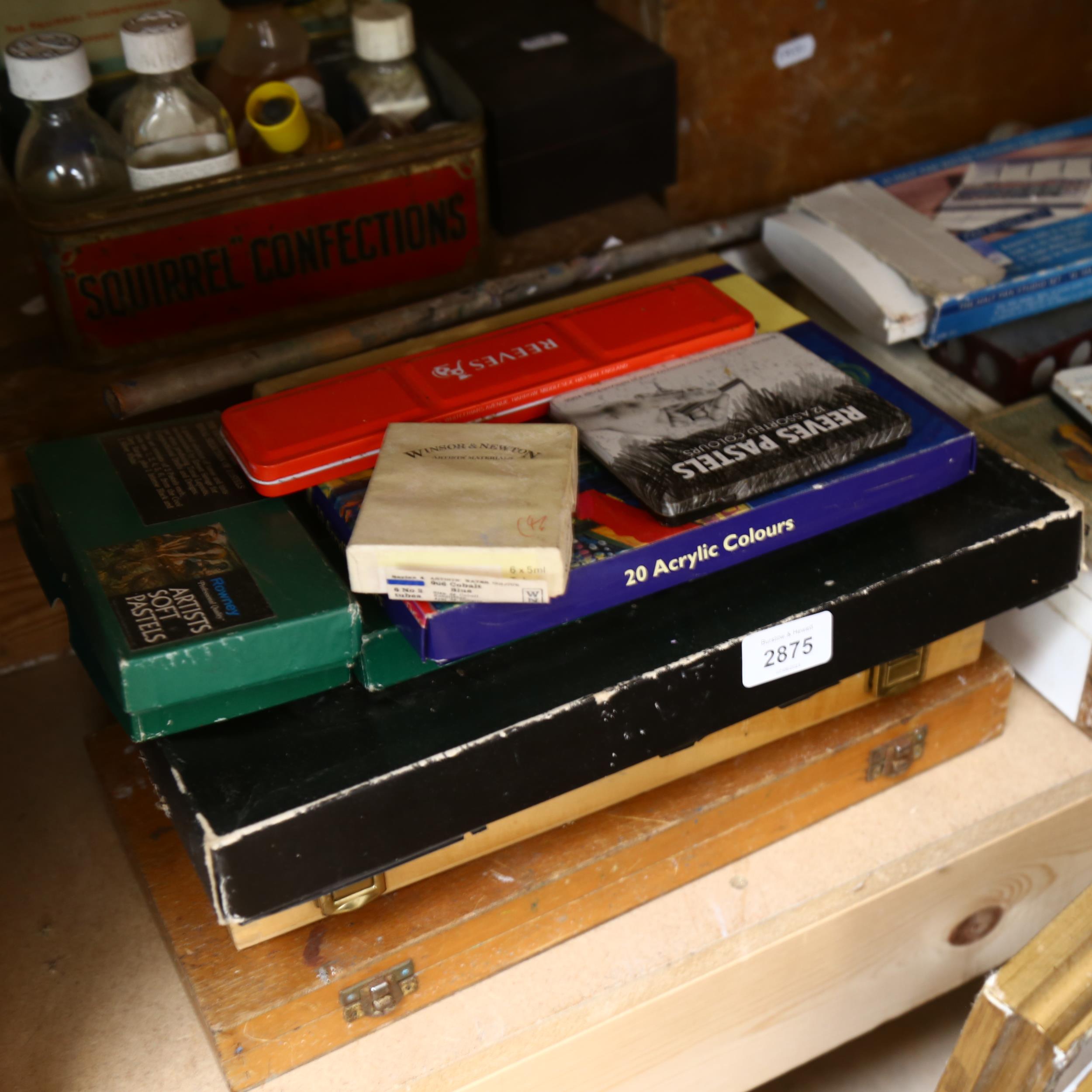 A large quantity of artist's materials, including various paints, artist's board, painter's boxes - Image 2 of 2