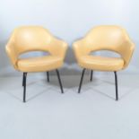 EERO SAARINEN - a pair of Knoll Executive armchairs in tan leather with impressed Knoll Studio and
