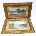 Elliott, pair of panoramic water bay scenes, 38cm x 58cm, gilt-gesso framed