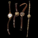 A lady's Avia 9ct gold cased wristwatch and 9ct gold chain, 11.3g gross, and 3 other lady's 9ct gold