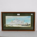 Ron Milsom, watercolour, study of the P&O liner Canberra returning from the Falklands, image 18cm