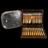 MAPPIN & WEBB - an Edwardian cased set of fish cutlery for 12 people, with ivorine handles and