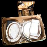 A Goldsmith and Silversmith's plated entree dish and cover (no handle), plated serving trays,