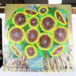 Royston Du Maurier Lebek, acrylic on canvas, sunflowers, 107cm x 107cm, unframed