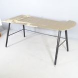 A vintage desk made from a painted aluminium aircraft aileron on metal base. 158x73x100cm.