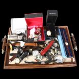 A tray of mixed fashion wristwatches, including Rotary, Citron, Casio etc, all mainly quartz