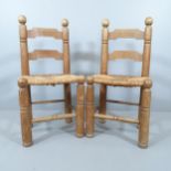 Attributed to Charles Dudouyt, a pair of mid-century French brutalist oak side chairs with flared