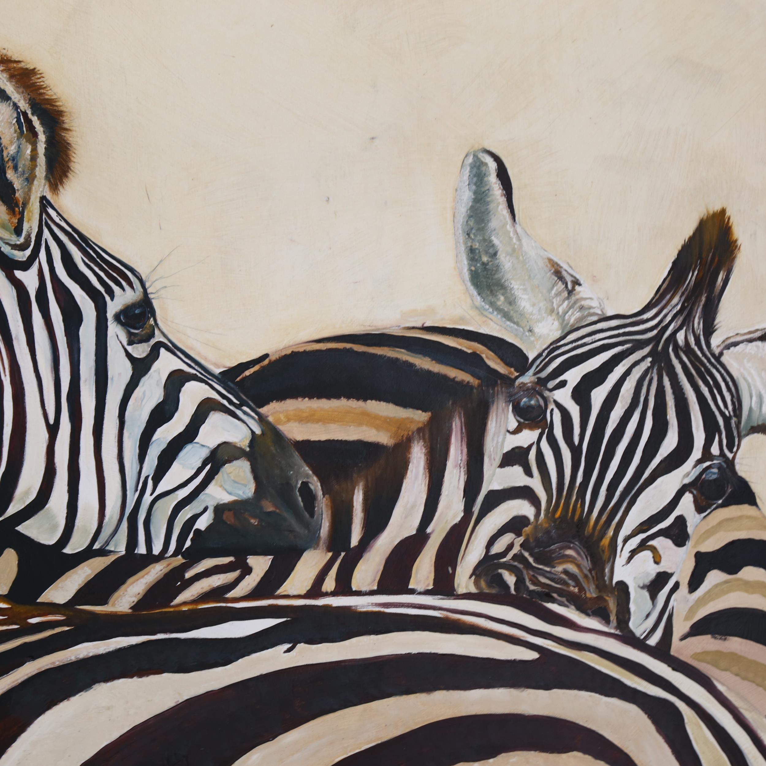 Clive Fredriksson, oil on board, study of zebras, 86cm x 100cm overall, framed - Image 2 of 2