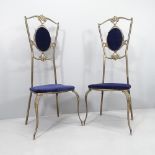 A pair of mid-century Italian Hollywood Regency brass chairs