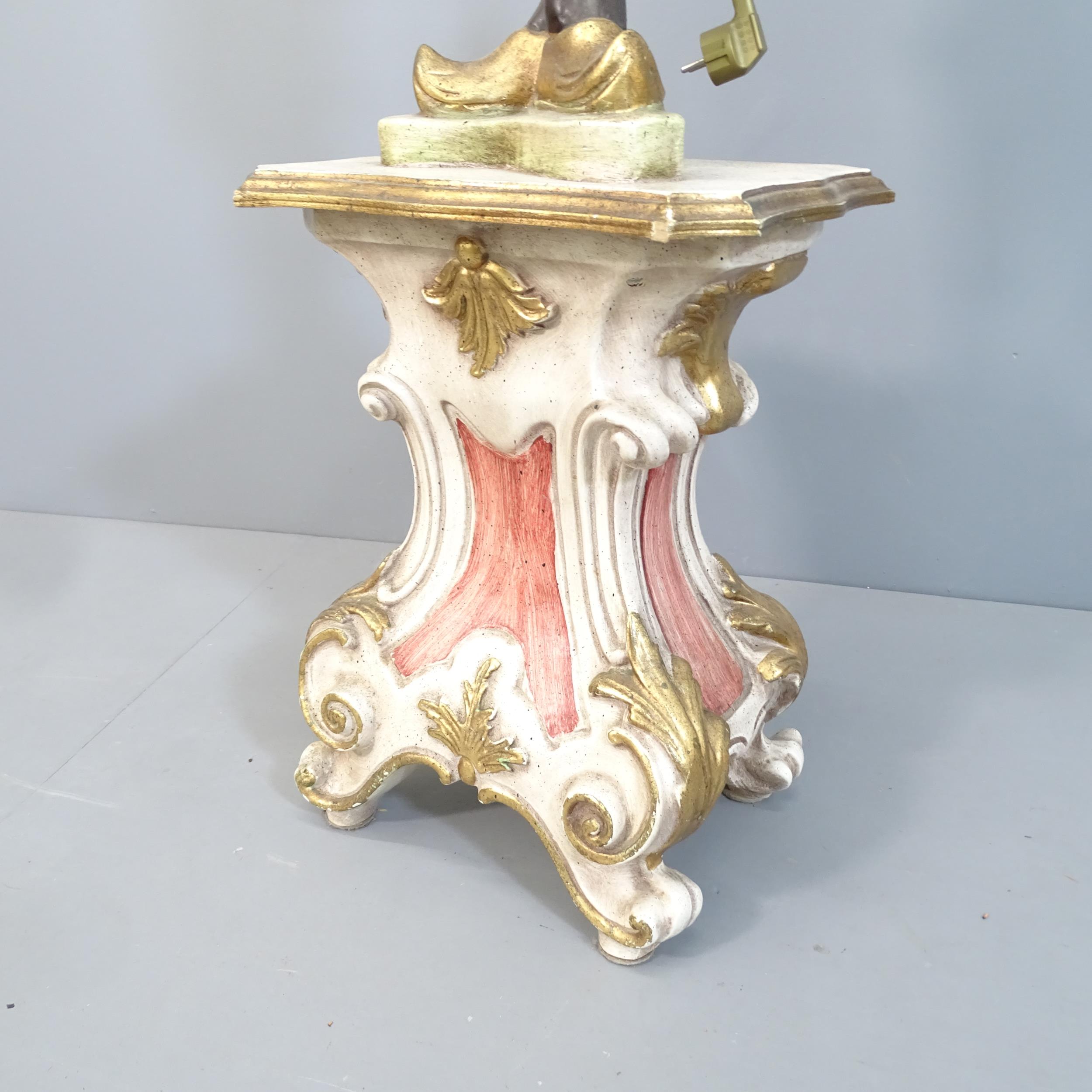 A 19th Century polychrome painted and parcel gilt Blackamoor style floor standing torchere. Height - Image 4 of 4