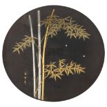 A Japanese Amita metal dish, with inlaid bamboo and bird decoration, signed Minai Torohito-Manshu,