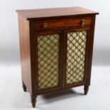 A small Regency mahogany chiffonier, with lattice brass detail on doors, and ebonised insert detail,