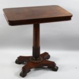 A 19th century rosewood side table, on carved acanthus leaf pillar and feet, height 75cm, length