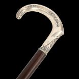 A Continental silver-handled walking stick, with floral embossed handle