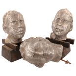 Alan Grimwood, 3 life-size cast aluminium head sculptures, 2 mounted on woodblock plinths (3)
