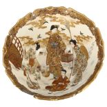 A large Japanese Meiji Period Satsuma porcelain bowl, with hand painted figures, diameter 31cm,