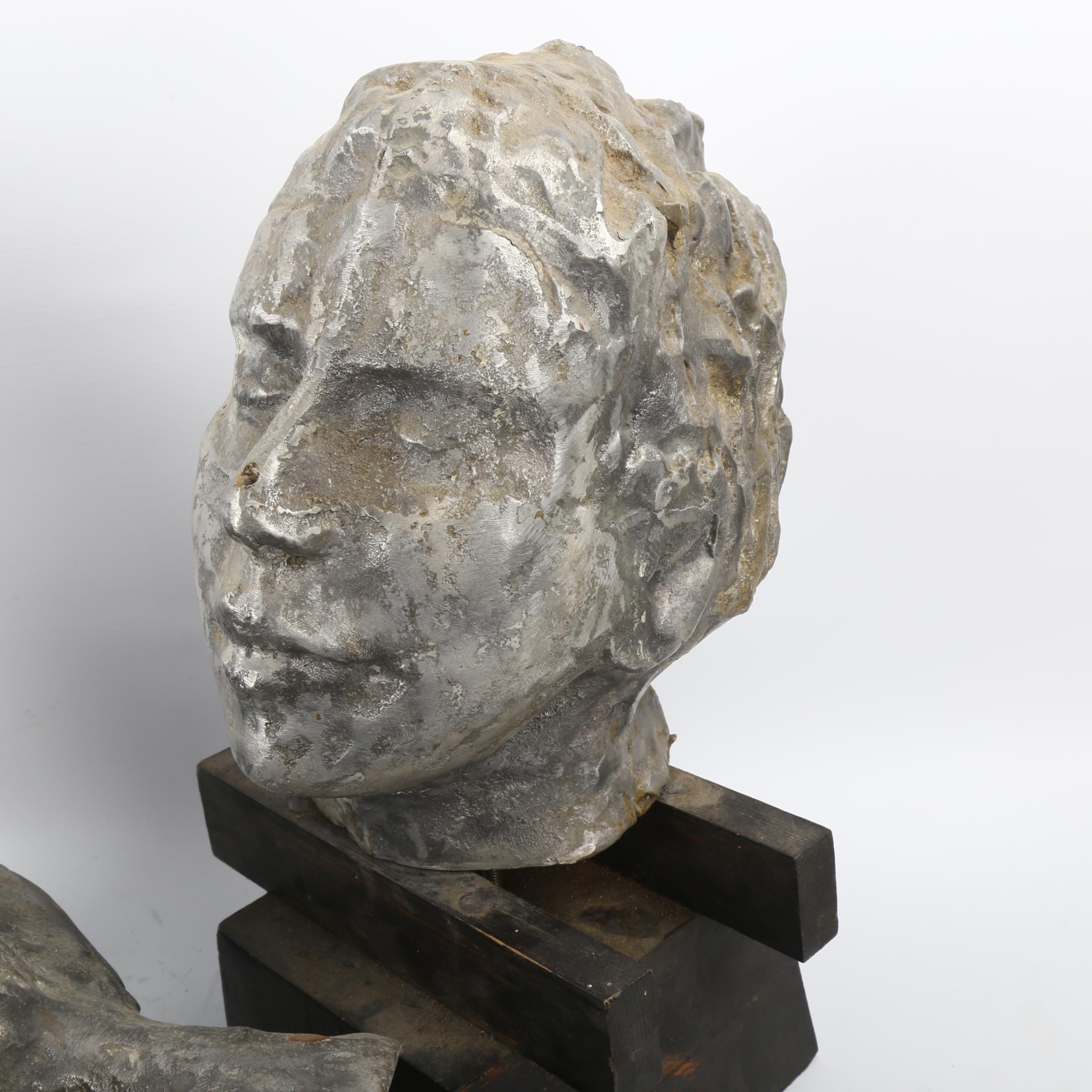 Alan Grimwood, 3 life-size cast aluminium head sculptures, 2 mounted on woodblock plinths (3) - Image 2 of 3