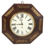 A 19th century rosewood and brass marquetry cased octagonal dial wall clock, dial inscribed