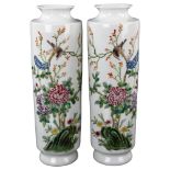 A pair of Chinese Republic Period white glaze porcelain sleeve vases, with painted blossom flowers