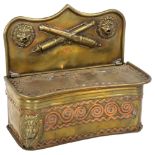 An 18th century Dutch brass tinder box, with applied copper decoration and hinged lid, length 16.5cm