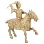 A Chinese unmarked white metal horse and rider, with detailed applied filigree decoration, height