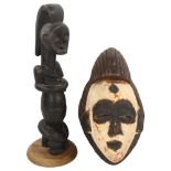 A Gabon Punu carved wood mask, and a Gabon Fang reliquary figure, height 40cm (2)