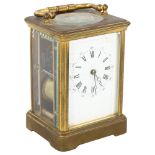 A French brass-cased 8-day carriage clock, striking on a gong, case height 13cm