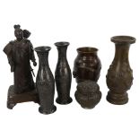 A group of Chinese and Japanese metalware, including a bronze standing bowman, circa 1900, height