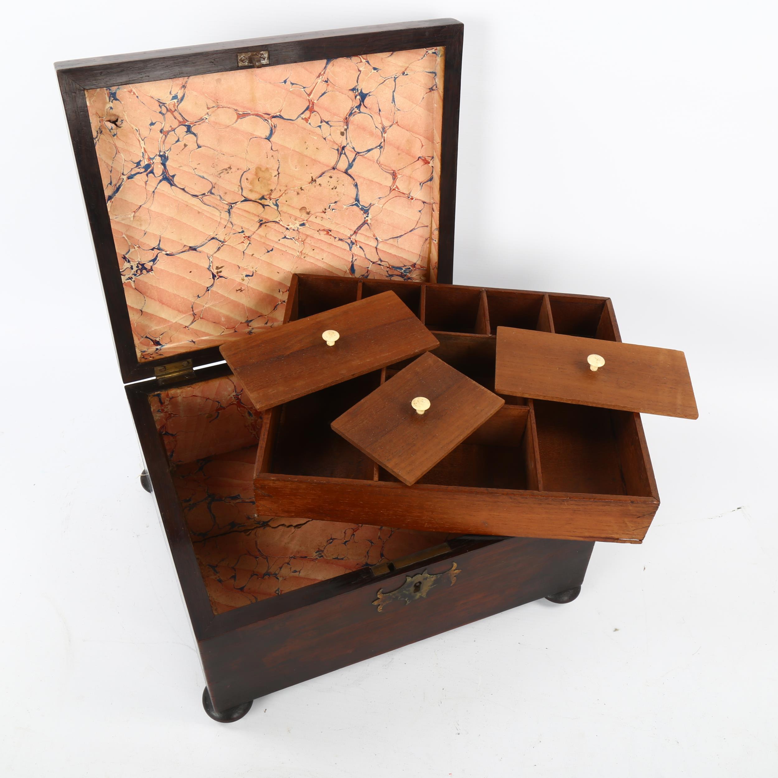 A 19th century rosewood sewing box, with fitted interior, 30 x 25cm - Image 3 of 3