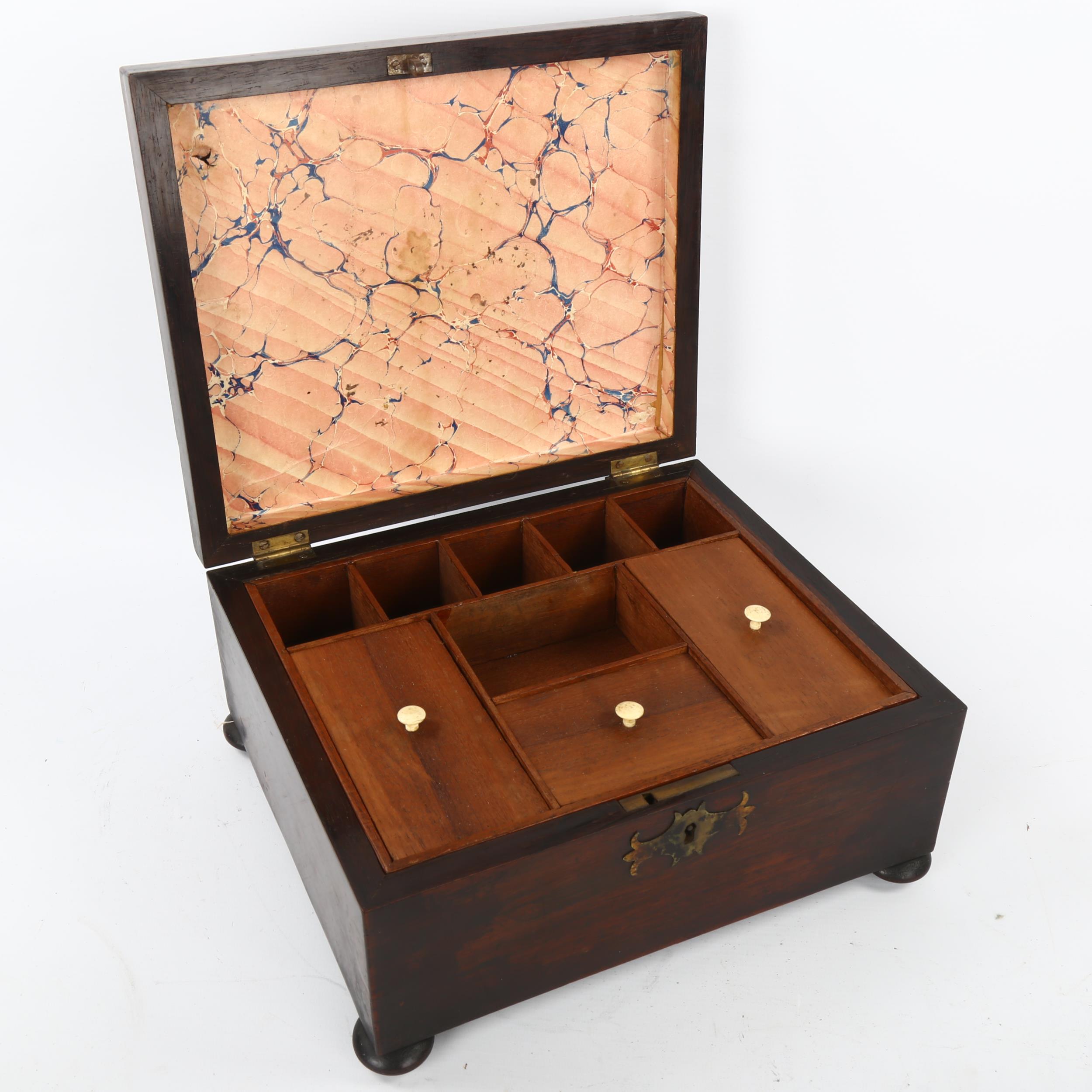 A 19th century rosewood sewing box, with fitted interior, 30 x 25cm - Image 2 of 3