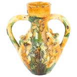 A Chinese sancai glaze pottery 2-handled vase, height 25cm Several surface paint/glaze chips