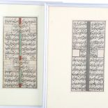 2 sheets of handwritten and illuminated Indian love lyrics, circa 1750, 17cm x 8cm, framed (2)