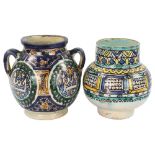 A 19th century Moroccan Islamic pottery 2-handled jar, height 20cm, and a similar Moroccan vase,