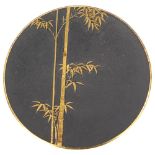 A Japanese Ogorusu (1907 - 1932) metal dish, with inlaid bamboo design, seal mark, diameter 10cm