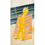 David Holt (1928 - 2014), oil on board, Yellow Fishermen Hastings, signed, 117cm x 64cm, framed Good