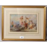 Charles Russell RHA, fisherfolk at the beach, watercolour, 17cm x 27cm, framed Very slight paper