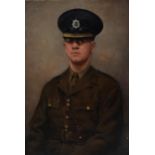 Circle of Henry Lamb, portrait of a soldier, oil on canvas, unsigned, 50cm x 36cm, unframed Good