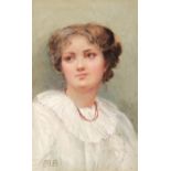 Watercolour, portrait of girl, circa 1910, signed with monogram MA, 28cm x 18cm, unframed Very