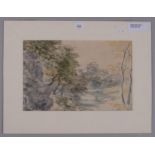 Gerald Ososki (1903 - 1981), river landscape, watercolour, 27cm x 42cm, mounted Good condition