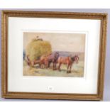 John Atkinson (1863 - 1924), harvest time, watercolour, signed, 27cm x 37cm, framed Very good
