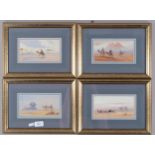 Douglas Pinder, 4 North African desert scenes, watercolour, 9cm x 17cm, framed Good condition