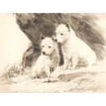 George Soper (1870 - 1942), 2 West Highland white Terriers, drypoint etching 1925, signed in pencil,